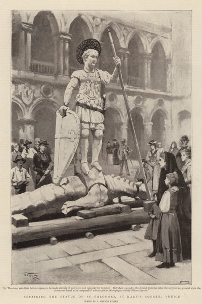 Repairing the Statue of St Theodore, St Mark